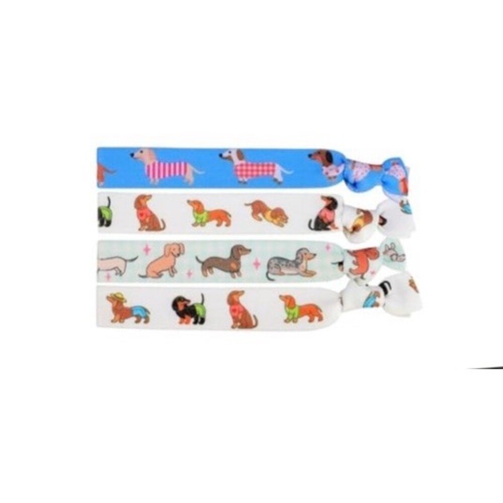 Dachshund Dog Print Elastic Hair Ties  4 Pack Ponytail Holder
